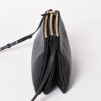 Celine Trio Shoulder Bag Clutch Black Leather Gold — view 4