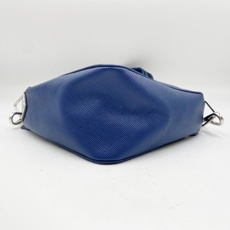 Prada Shoulder Bag Triangle Logo Blue Leather White Tag Silver — view 3
