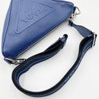 Prada Shoulder Bag Triangle Logo Blue Leather White Tag Silver — view 6