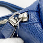 Prada Shoulder Bag Triangle Logo Blue Leather White Tag Silver — view 8
