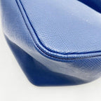 Prada Shoulder Bag Triangle Logo Blue Leather White Tag Silver — view 5