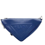 Prada Shoulder Bag Triangle Logo Blue Leather White Tag Silver