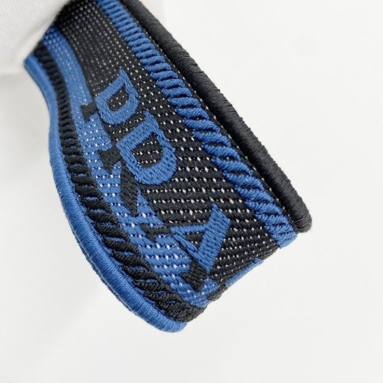 Prada Shoulder Bag Triangle Logo Blue Leather White Tag Silver — view 7