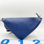 Prada Shoulder Bag Triangle Logo Blue Leather White Tag Silver — view 2