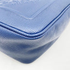 Prada Shoulder Bag Triangle Logo Blue Leather White Tag Silver — view 4