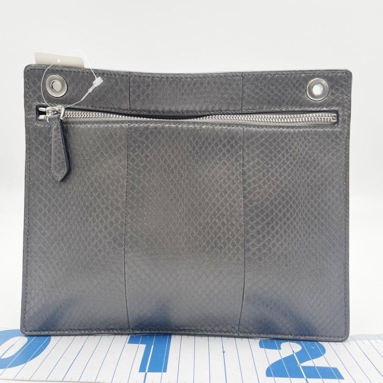 Fendi Clutch Zucca Gray Black Leather Silver — view 2