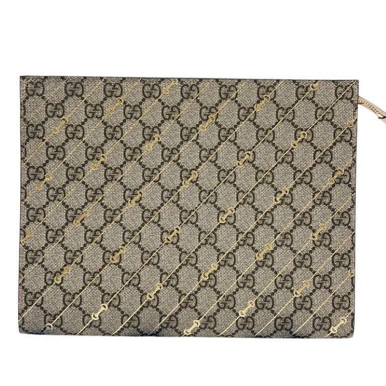Gucci Clutch GG Supreme Gold Beige Leather