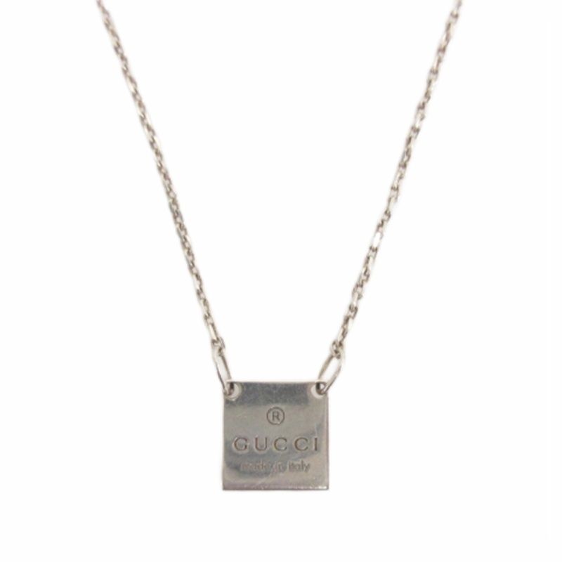 Gucci Logo Plate Necklace 925 Sterling Silver