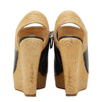 Gucci Wedge Sole Sandals 37 Beige Black Leather Wood — view 3