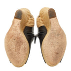 Gucci Wedge Sole Sandals 37 Beige Black Leather Wood — view 5
