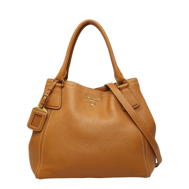 Prada Tote Shoulder Bag 2-Way Caramel Camel Vitello Daino Leather