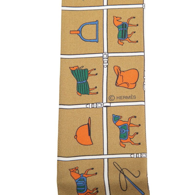 Hermes Twilly Horsewear Couvertures Et Tenues de Jour Scarf New Tag Brown Silk — view 3