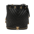 Chanel Chez Blanc Stitch CC Logo Chain Shoulder Bag Black Lambskin