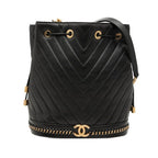Chanel Chez Blanc Stitch CC Logo Chain Shoulder Bag Black Lambskin