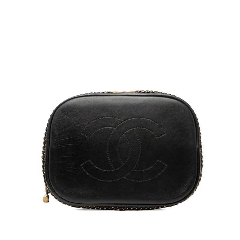 Chanel Chez Blanc Stitch CC Logo Chain Shoulder Bag Black Lambskin — view 3