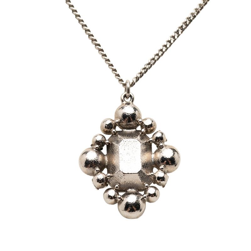 Chanel CC Logo Necklace Silver Metal Rhinestone — view 4