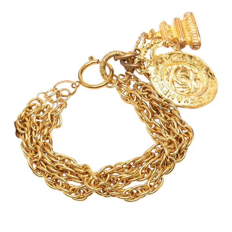 Chanel Vintage CC Logo Triple Strand Chain Bracelet Gold Plated — view 2