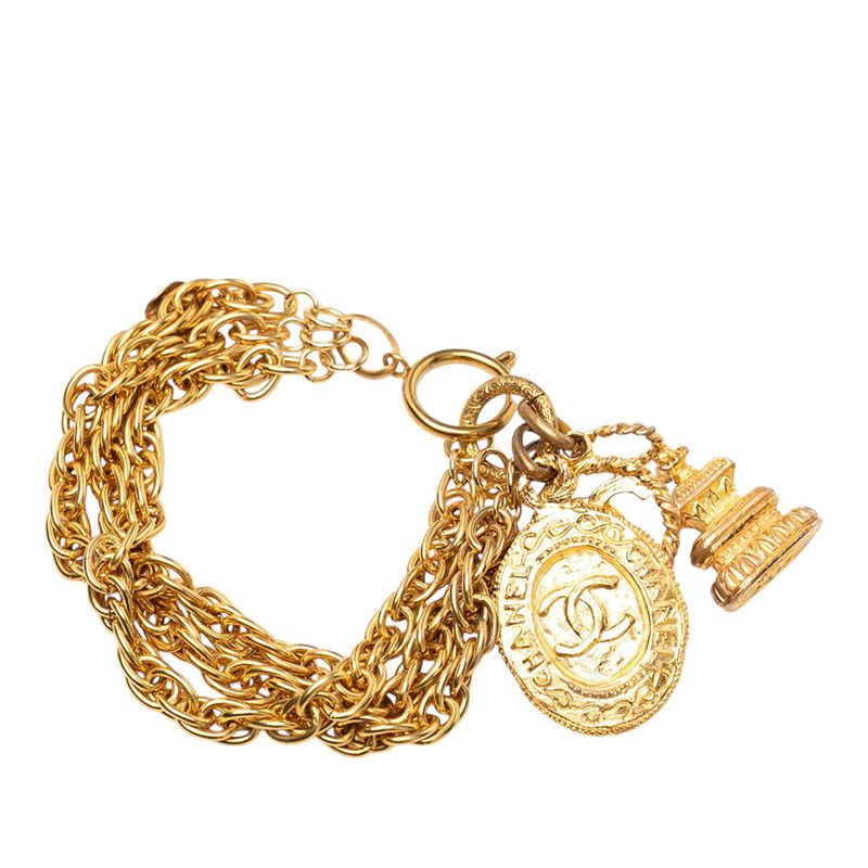 Chanel Vintage CC Logo Triple Strand Chain Bracelet Gold Plated — view 3