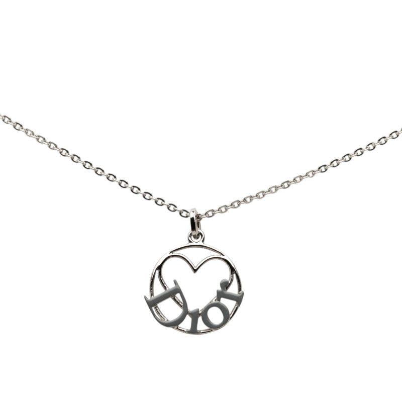 Dior Logo Heart Motif Pendant Silver Gray Metal