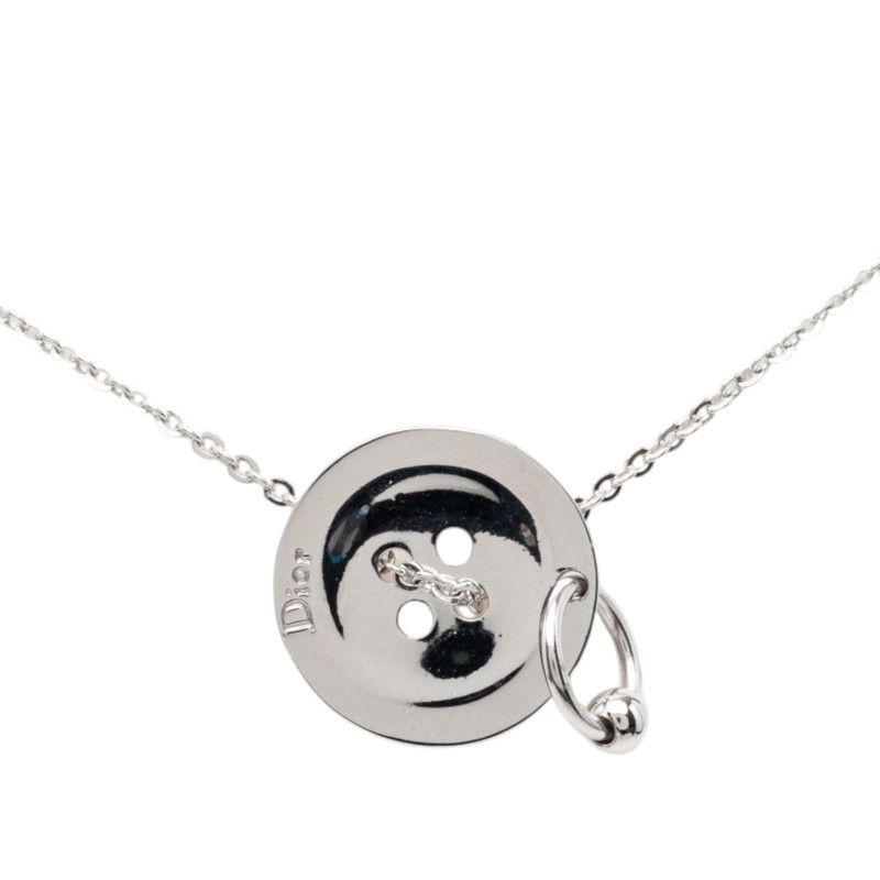 Dior Logo Button Motif Necklace Silver Metal — view 2