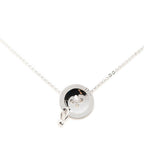 Dior Logo Button Motif Chain Necklace Silver Metal