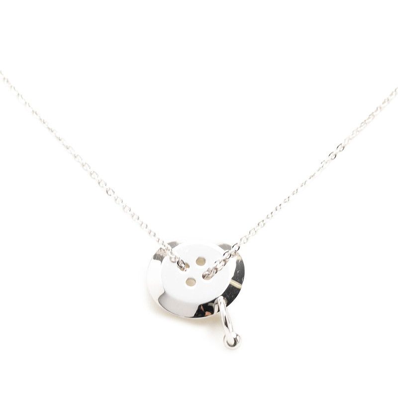 Dior Logo Button Motif Chain Necklace Silver Metal — view 2