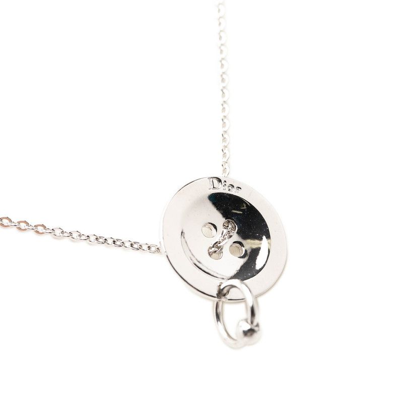 Dior Logo Button Motif Chain Necklace Silver Metal — view 3