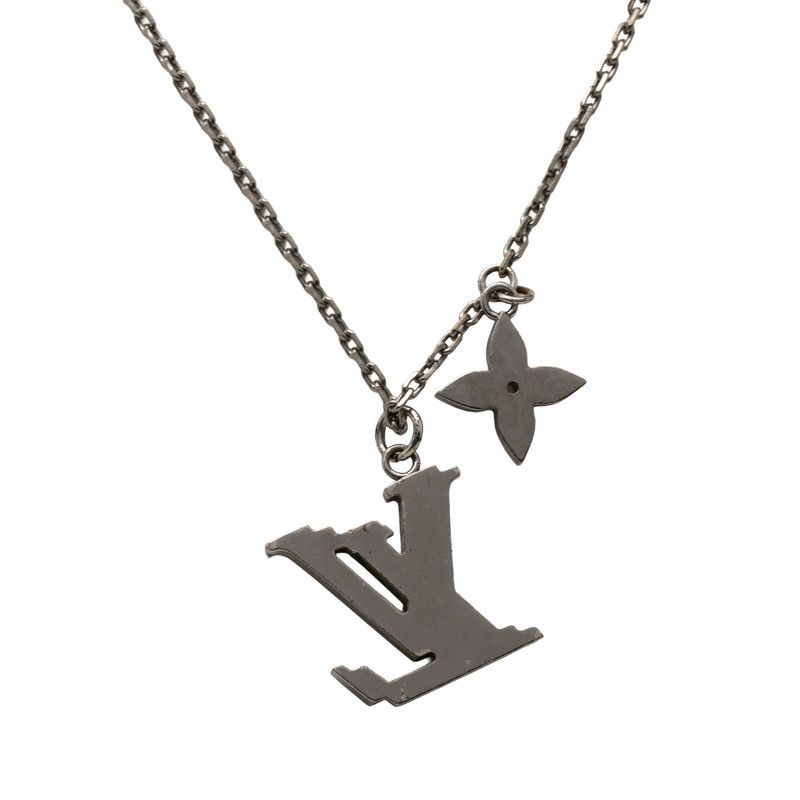 Louis Vuitton Pendant LV Initial Necklace Silver Blue Metal Rhinestone — view 2