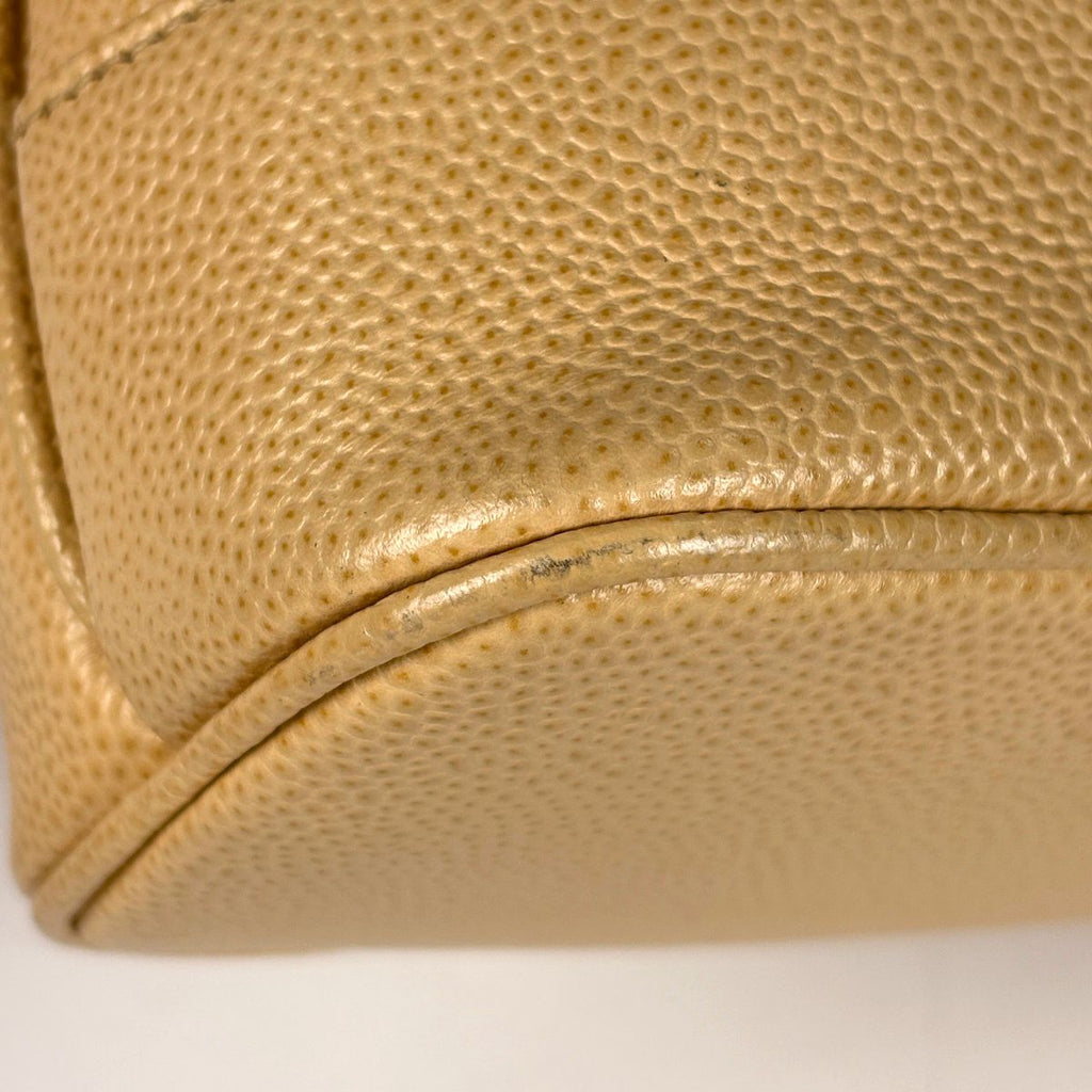 Chanel Logo Chain Tote Shoulder Bag Caviar Leather Beige — view 3
