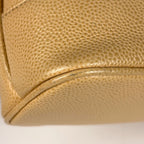 Chanel Logo Chain Tote Shoulder Bag Caviar Leather Beige — view 3