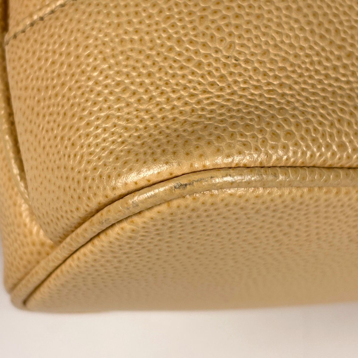 Chanel Logo Chain Tote Shoulder Bag Caviar Leather Beige — view 3