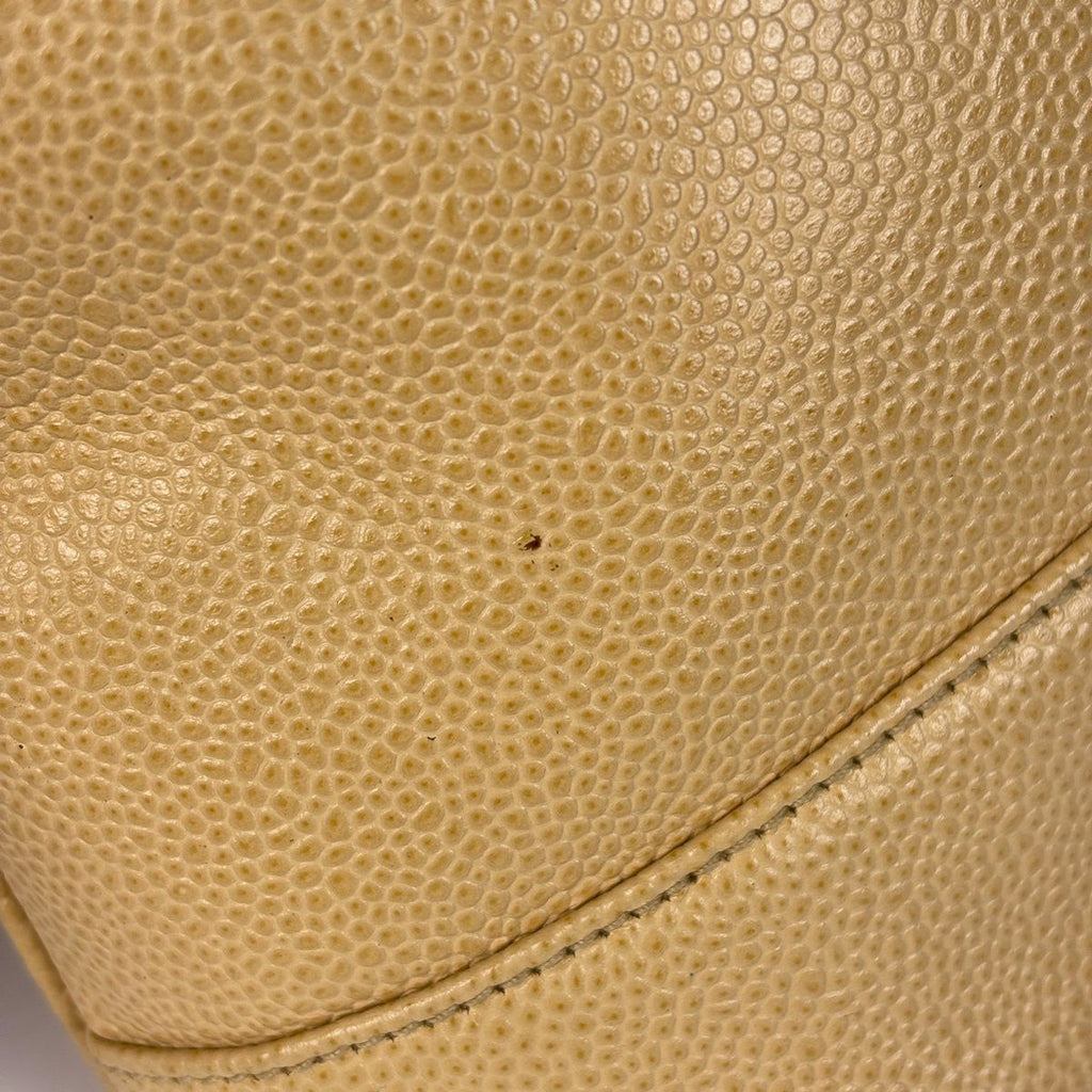 Chanel Logo Chain Tote Shoulder Bag Caviar Leather Beige — view 4
