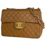 Chanel Big Quilted Single Flap Chain Shoulder Bag CC Logo Leather Brown