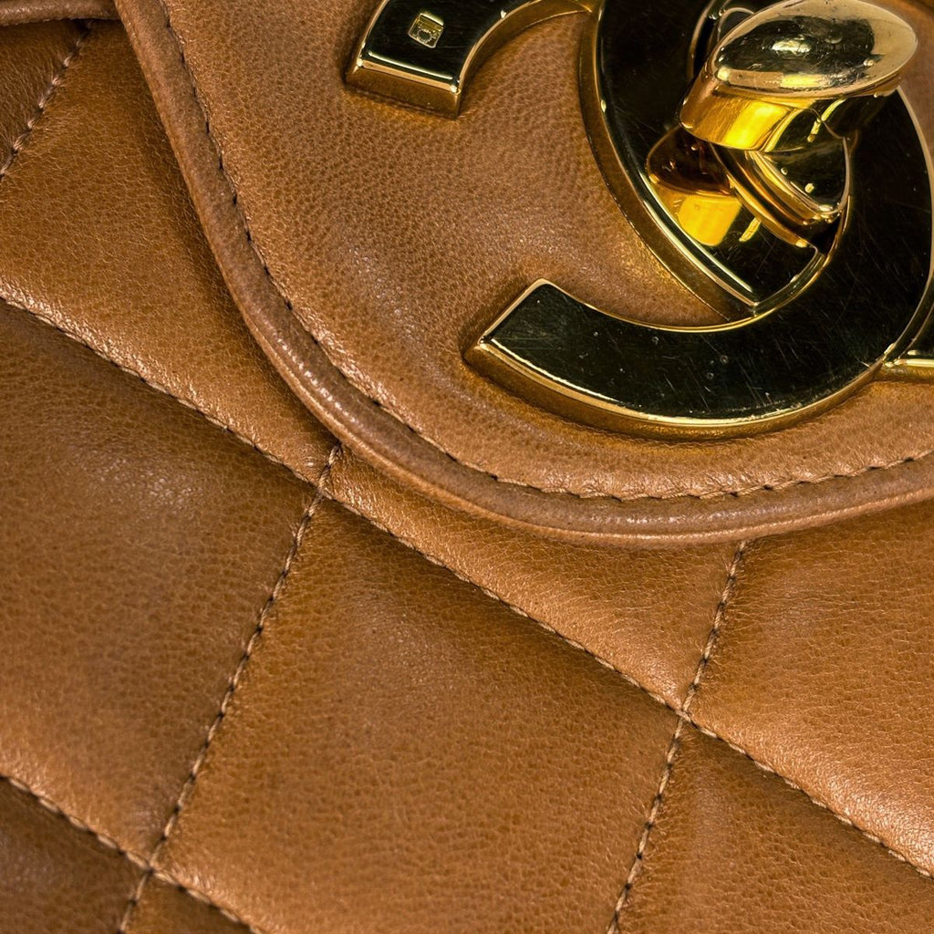 Chanel Big Quilted Single Flap Chain Shoulder Bag CC Logo Leather Brown — view 5