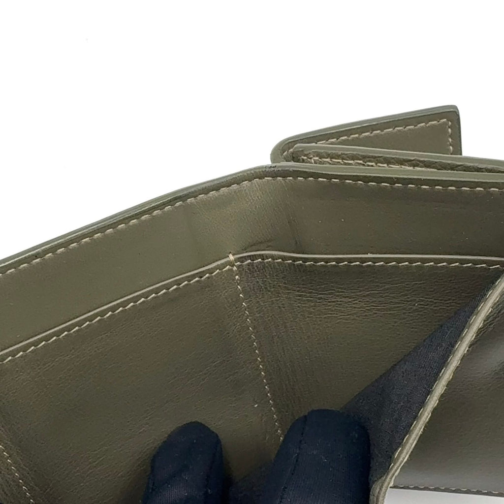 Dior CD Logo Leather Khaki Green Trifold Wallet Gold — view 8