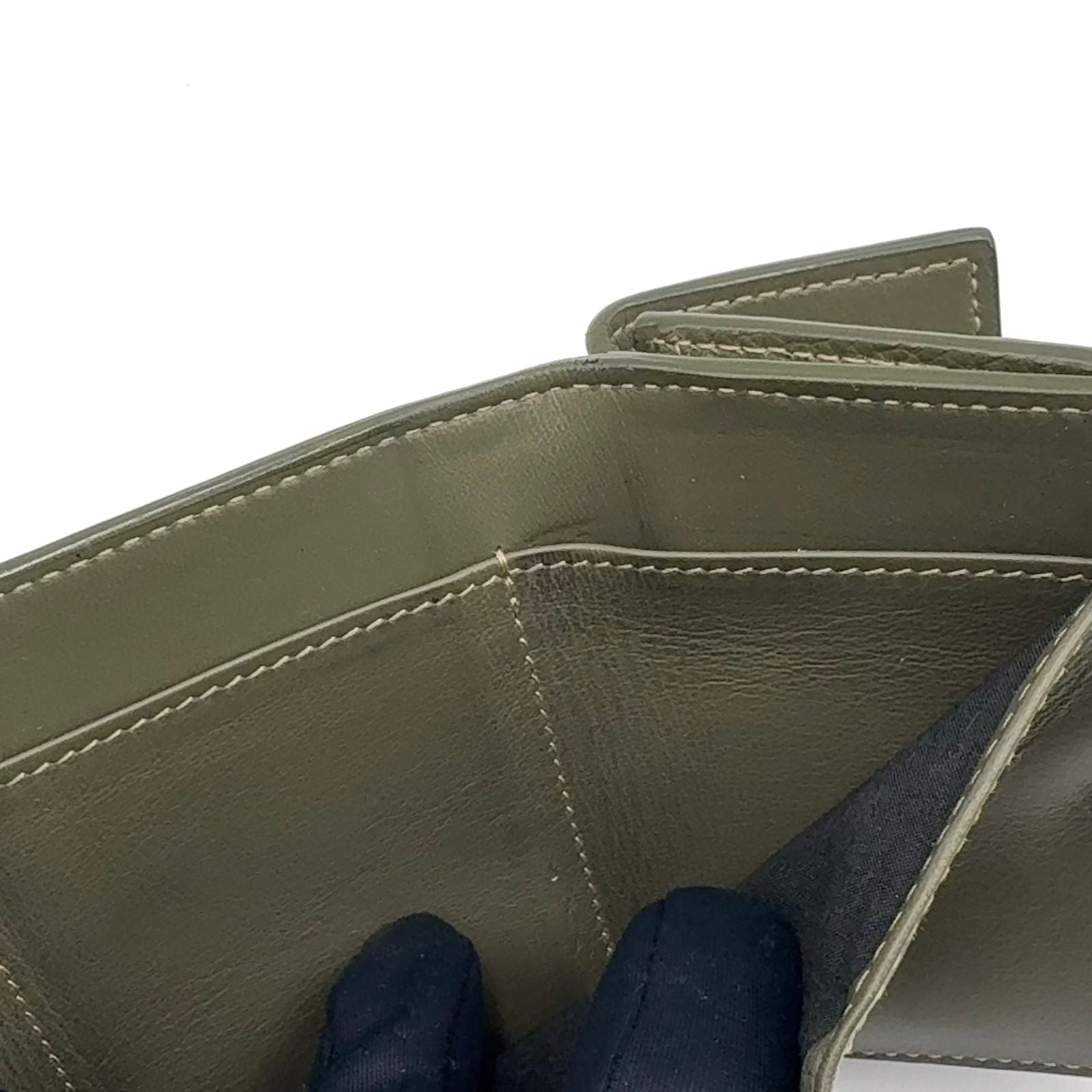 Dior CD Logo Leather Khaki Green Trifold Wallet Gold — view 8
