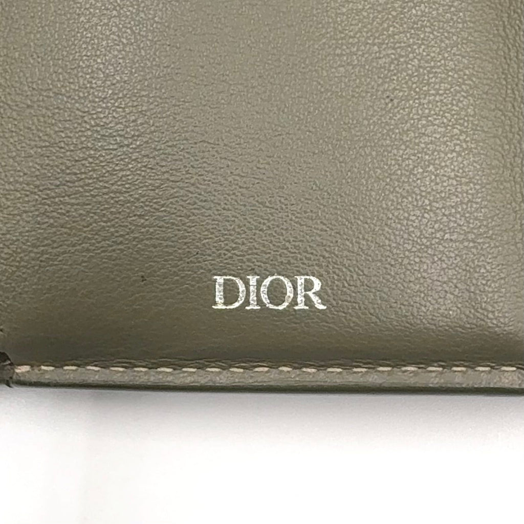 Dior CD Logo Leather Khaki Green Trifold Wallet Gold — view 4