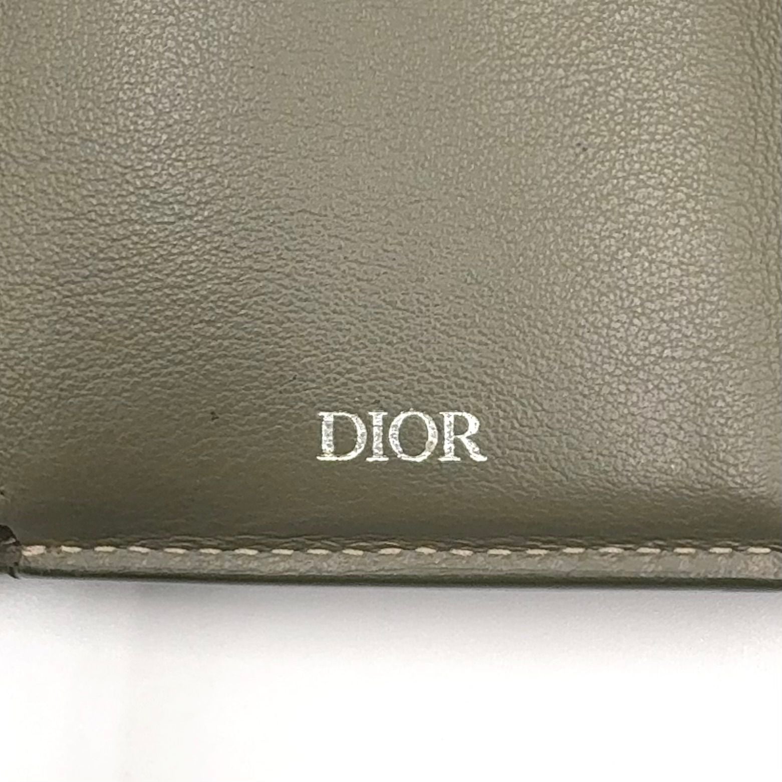 Dior CD Logo Leather Khaki Green Trifold Wallet Gold — view 4