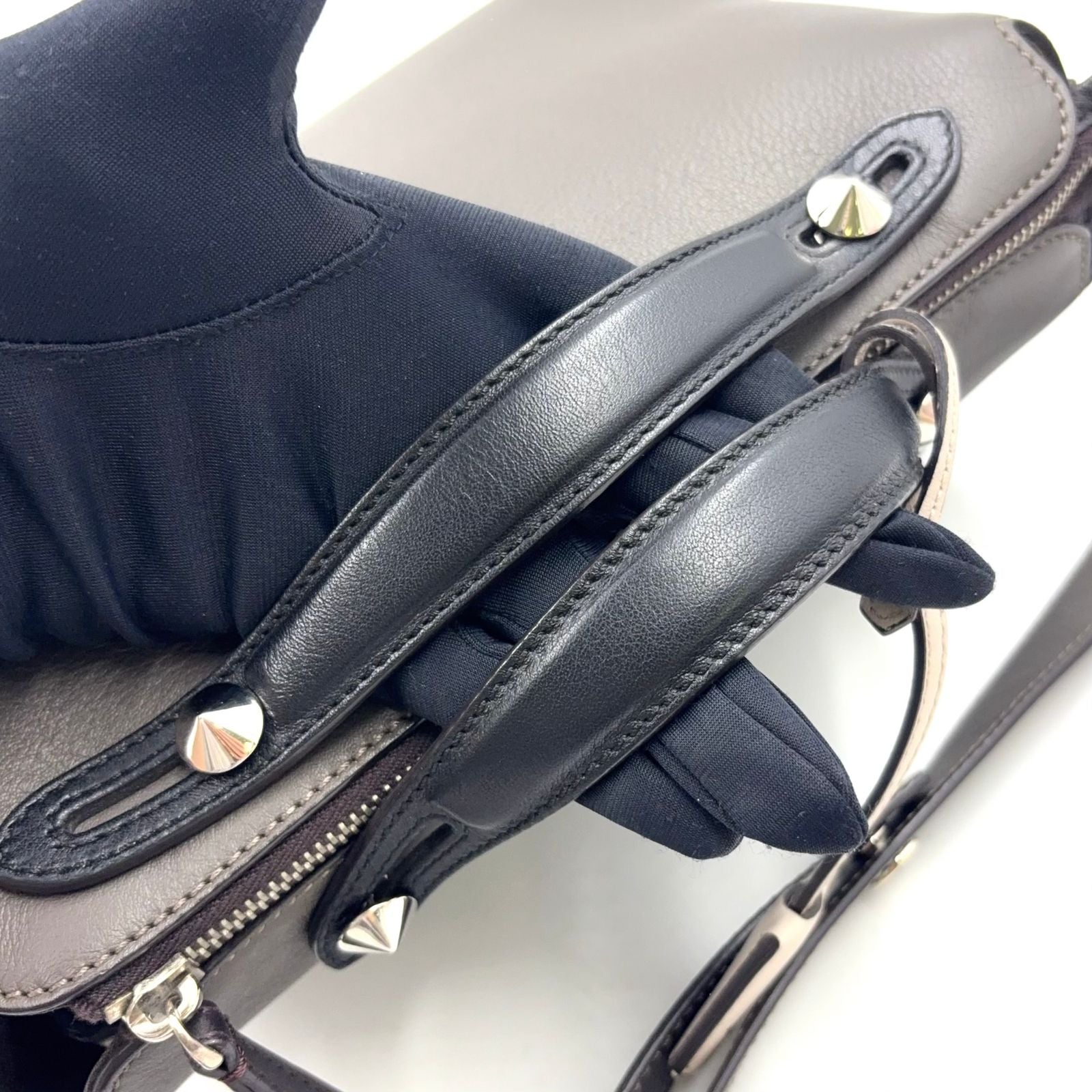 Fendi by the Way 2-Way Shoulder with Initials Leather Gray Black Light Beige — view 8