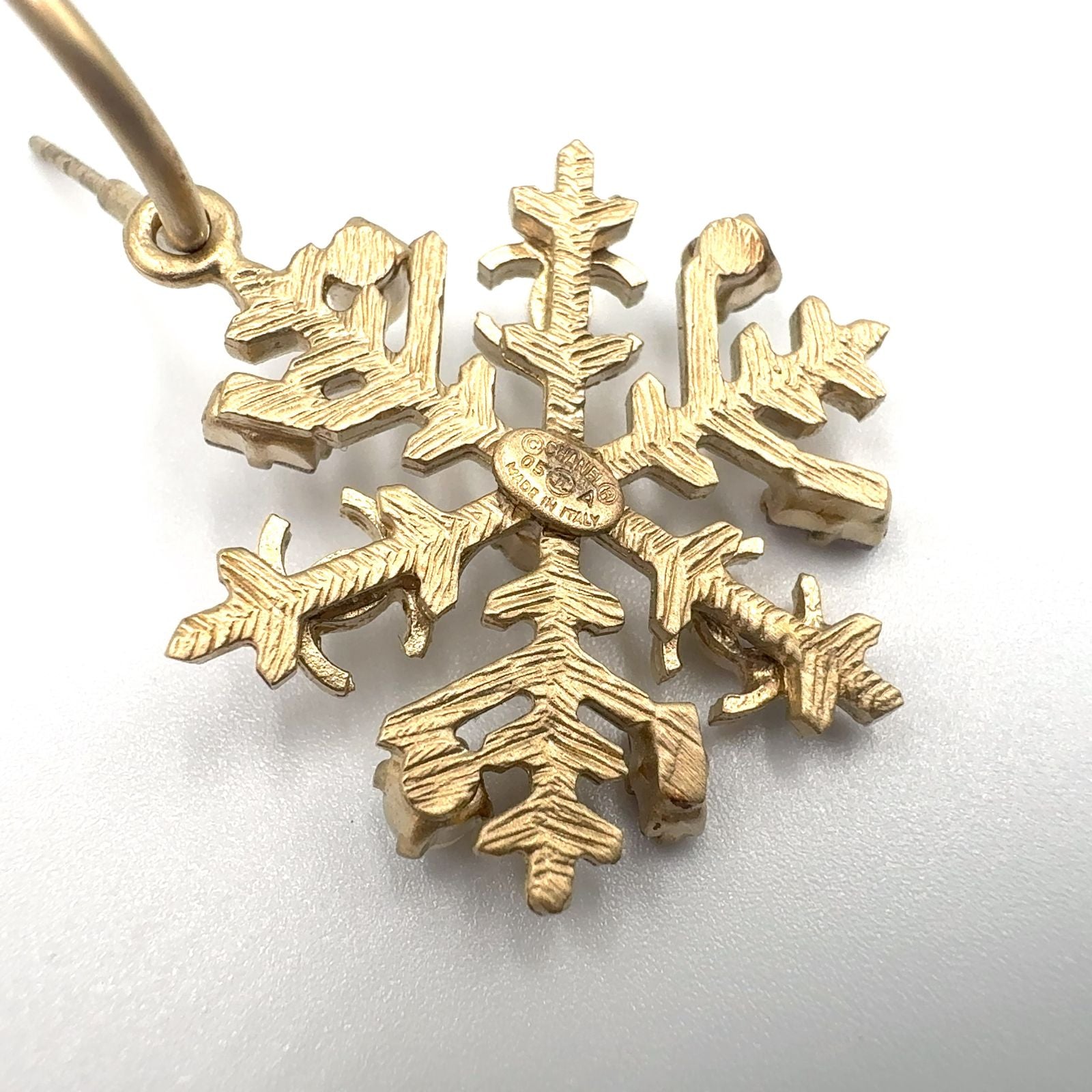 Chanel CC Logo Snowflake Faux Pearl Color Stone Clear Gold White Earrings — view 8