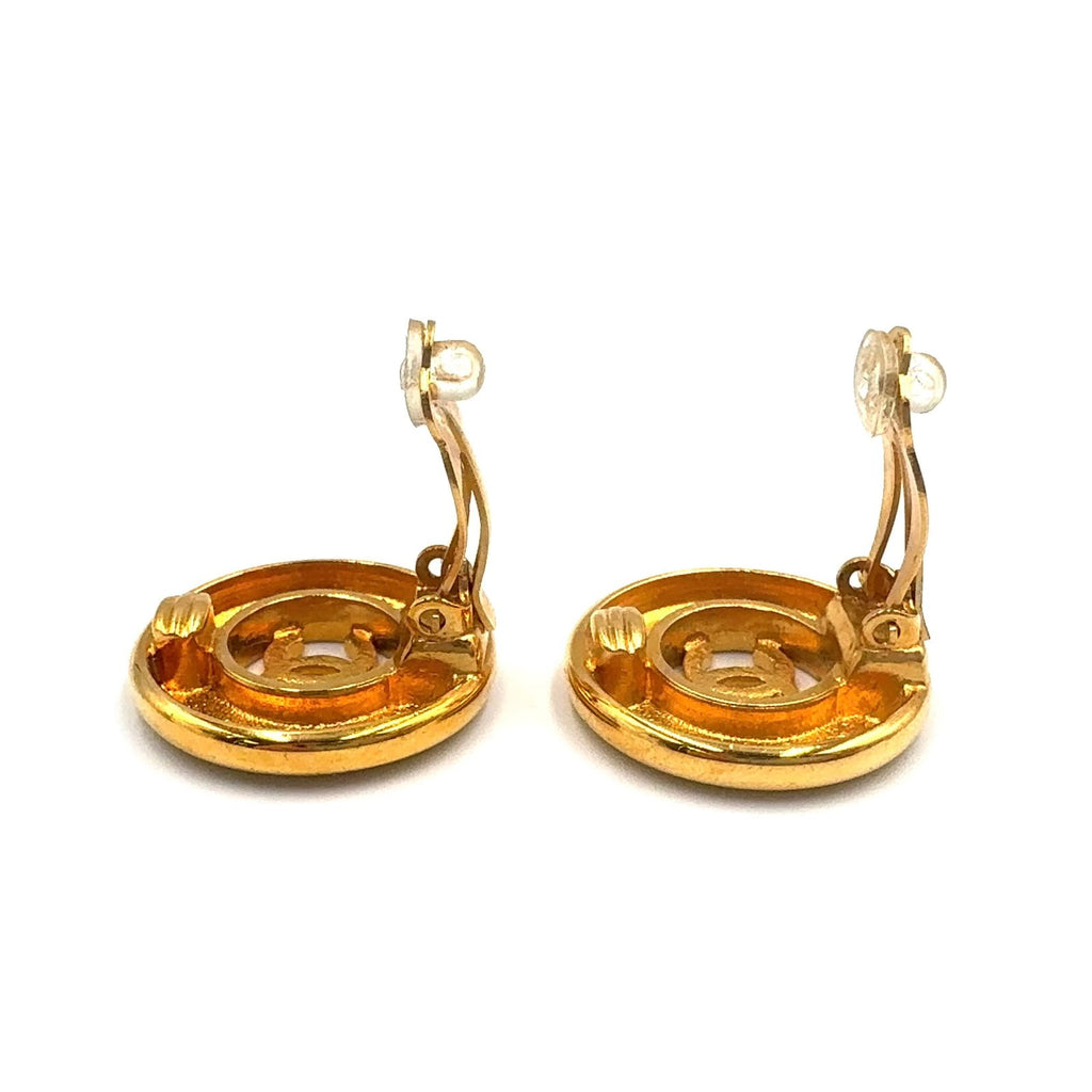Chanel CC Logo Round Gold Plated Earrings — view 6