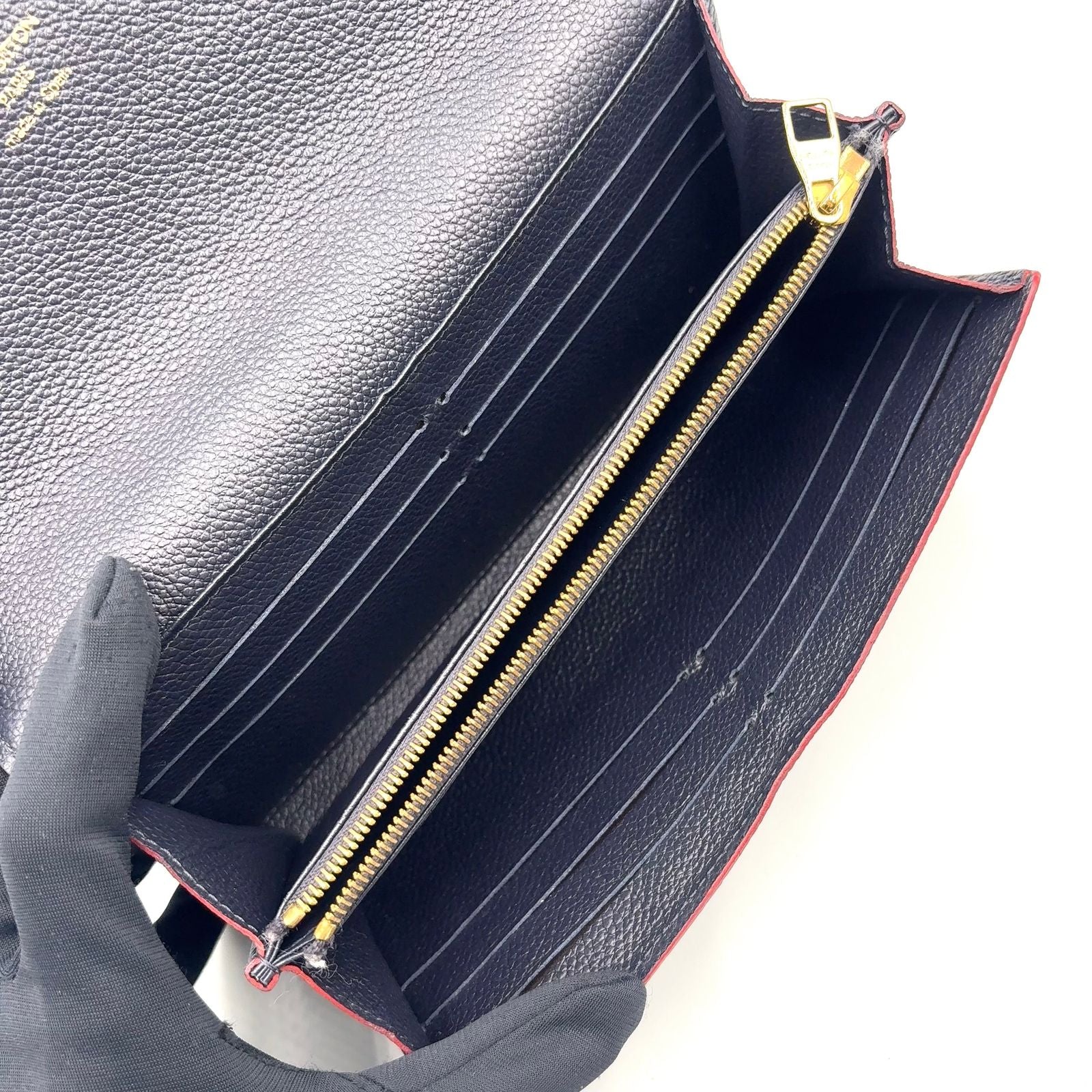 Louis Vuitton Portefeuille Sarah Monogram Empreinte Leather Navy Wallet Gold — view 3