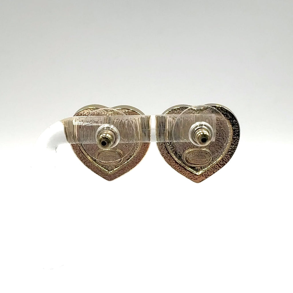 Chanel CC Logo Rhinestone Heart Color Stone Resin Clear Gold Black Earrings — view 3