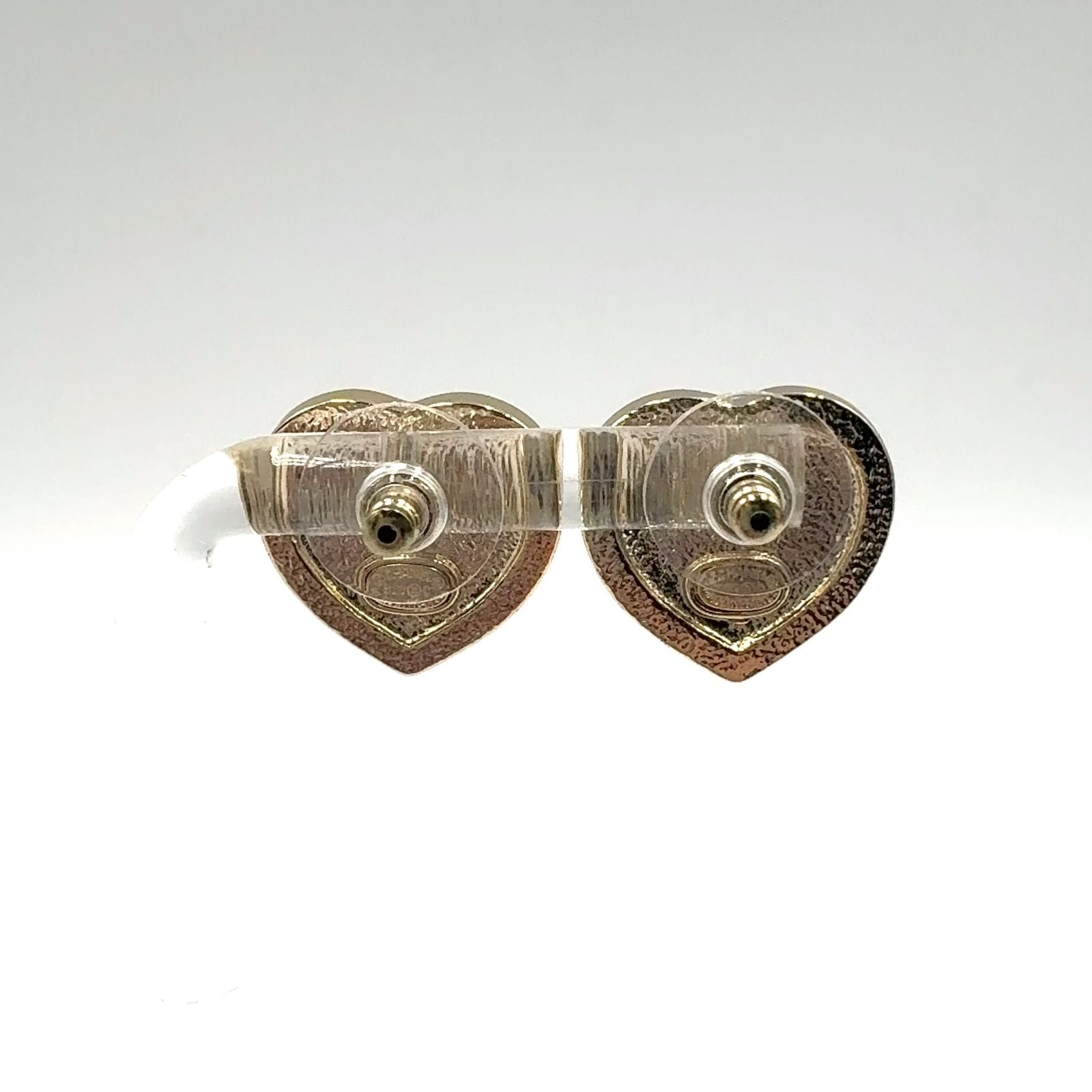 Chanel CC Logo Rhinestone Heart Color Stone Resin Clear Gold Black Earrings — view 3