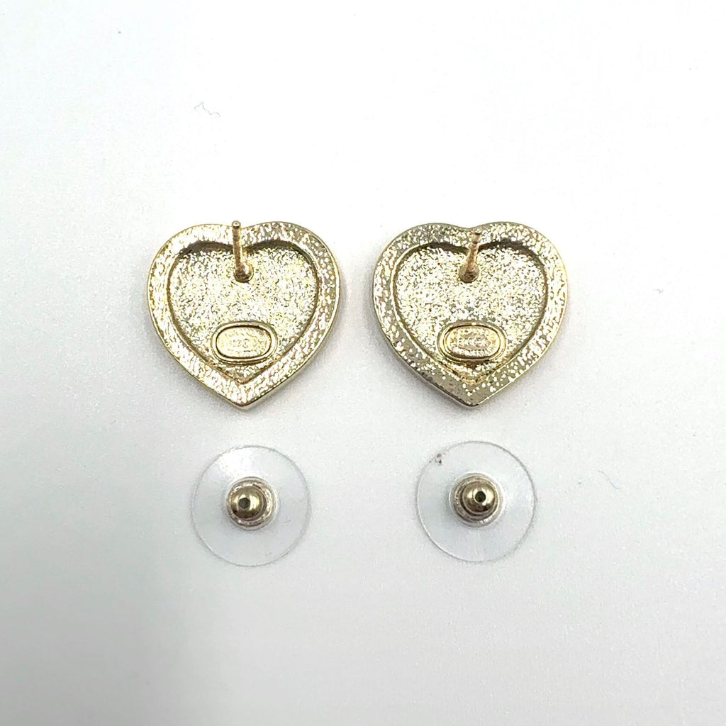 Chanel CC Logo Rhinestone Heart Color Stone Resin Clear Gold Black Earrings — view 5