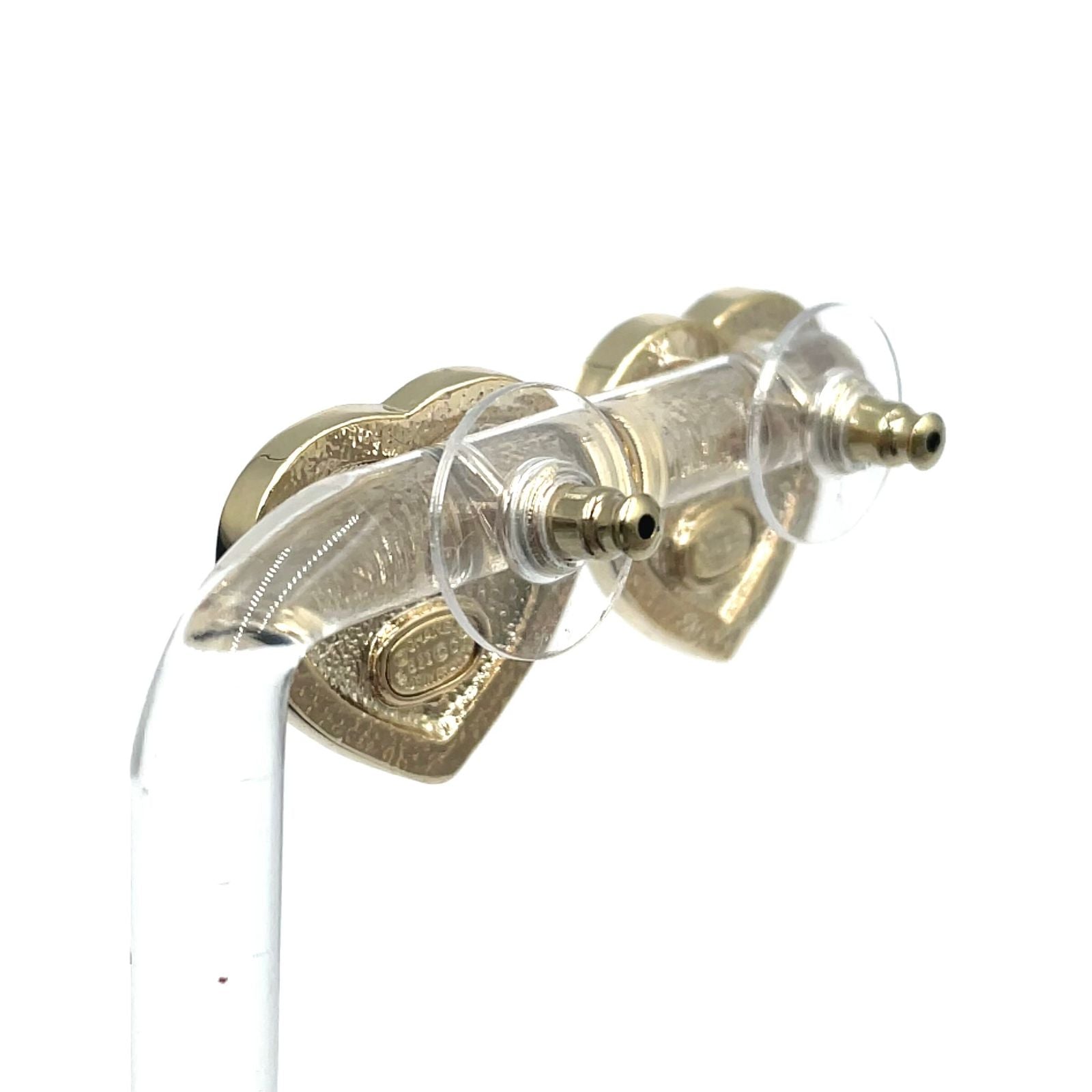 Chanel CC Logo Rhinestone Heart Color Stone Resin Clear Gold Black Earrings — view 3