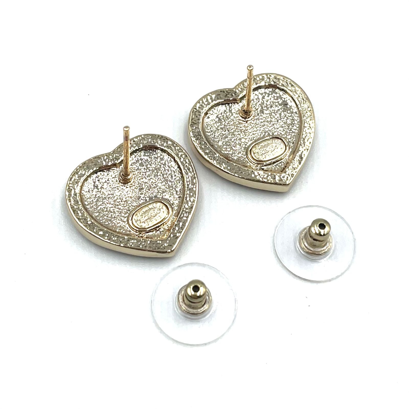 Chanel CC Logo Rhinestone Heart Color Stone Resin Clear Gold Black Earrings — view 5