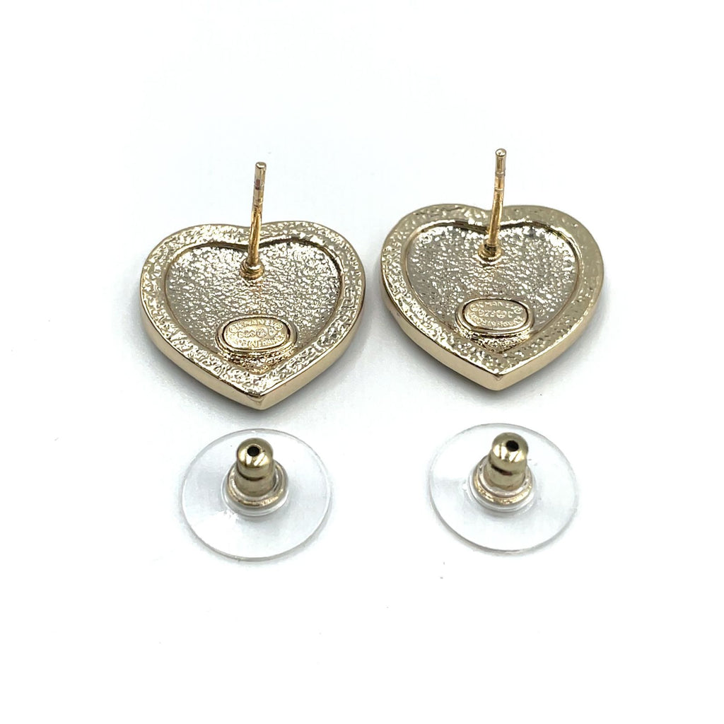 Chanel CC Logo Rhinestone Heart Color Stone Resin Clear Gold Black Earrings — view 6