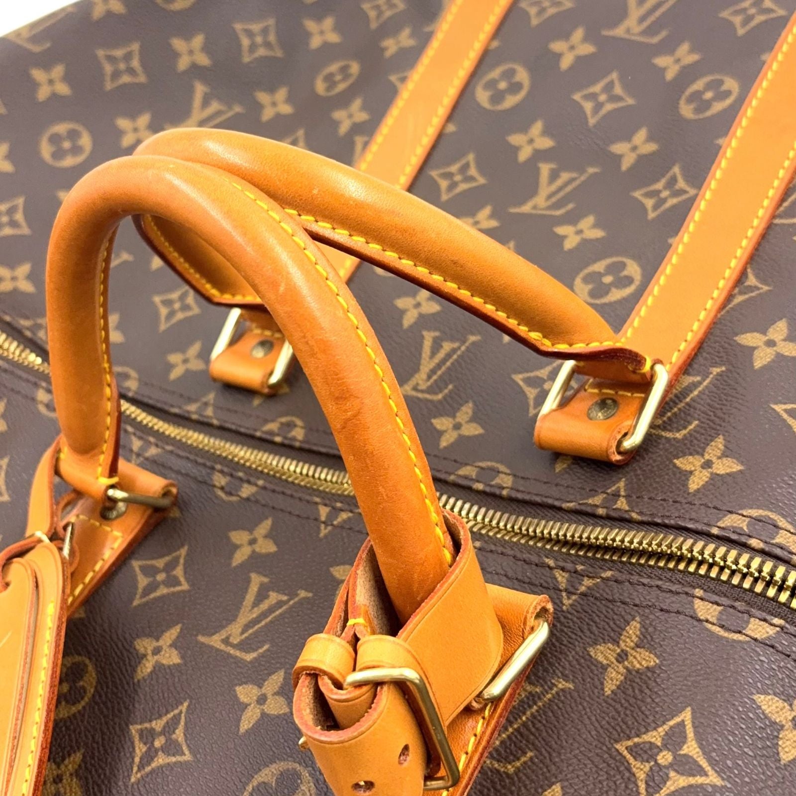 Louis Vuitton Keepall 55 Monogram Leather Brown Light Boston Bag Gold — view 9