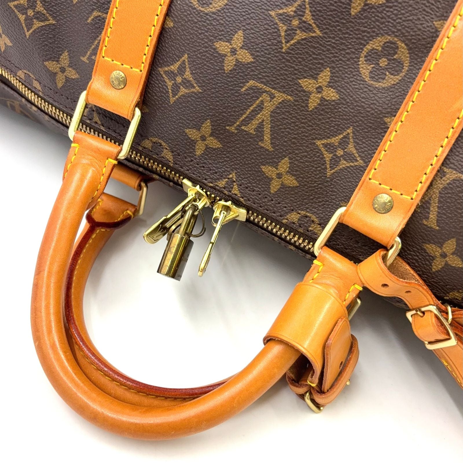 Louis Vuitton Keepall 55 Monogram Leather Brown Light Boston Bag Gold — view 6